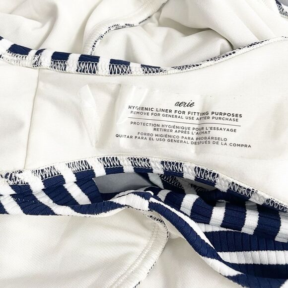 NWT Aerie Lace-Up One Piece Swimsuit Navy & White Stripes Size Small Long NEW - Picture 7 of 12